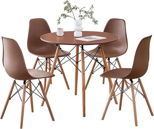 5-Piece Round Dining Table Set, Small 31.5" Kitchen Table Chairs Set of 4 Space by LECAFURHL