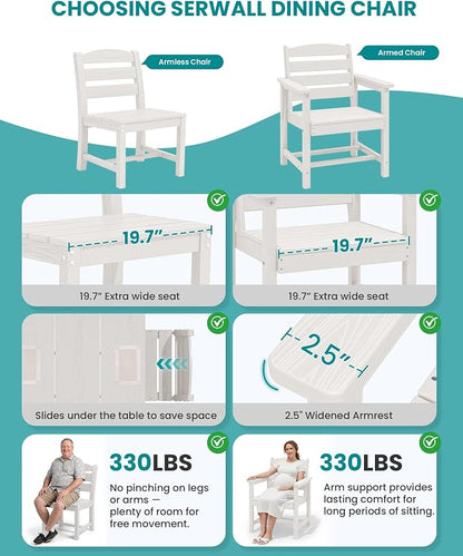 SERWALL HDPE Dining Set for 6: 1 Umbrella Hole Table, 4 Armless + 2 Armchairs. - Image 8