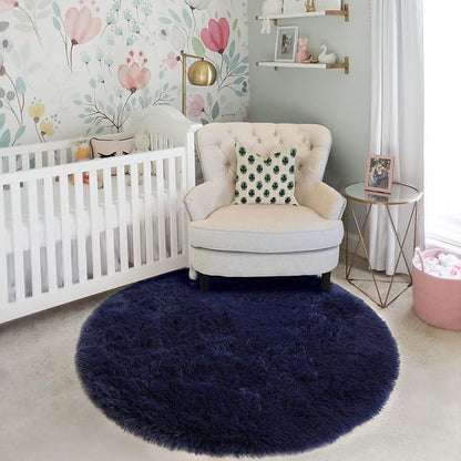 Dark Navy Round Rugs 5Ft for Teen Boys Bedroom, Circular Fluffy Shag Fuzzy - Image 7