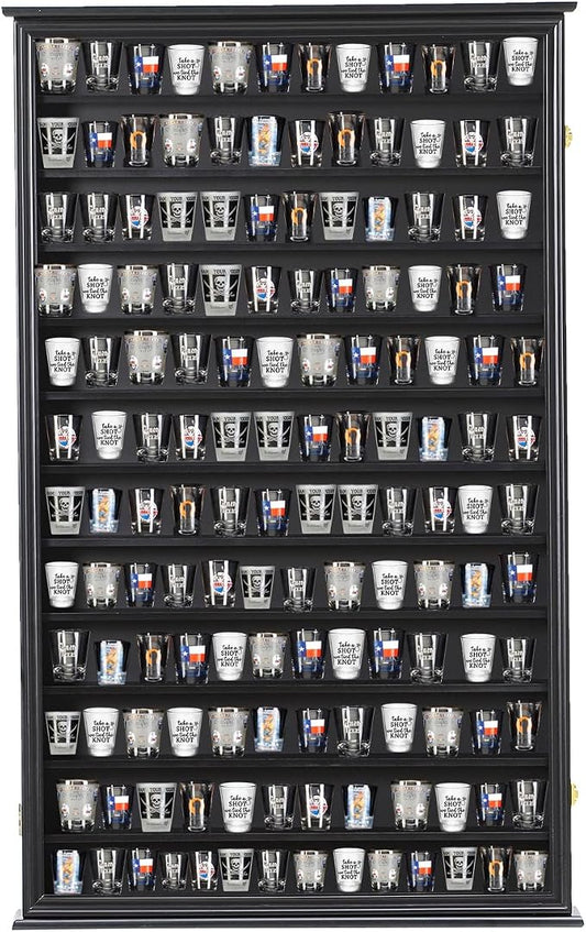 Shot Glass Storage Display Case Large Solid Wood Cabinet Rack Holder Wall by SNAIL