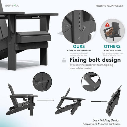 SERWALL Foldable Adirondack Chair, HDPE Adirondack Chair - Image 4