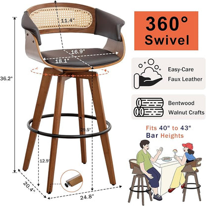 Set of 3 Rattan Swivel Bar Stools - Image 2