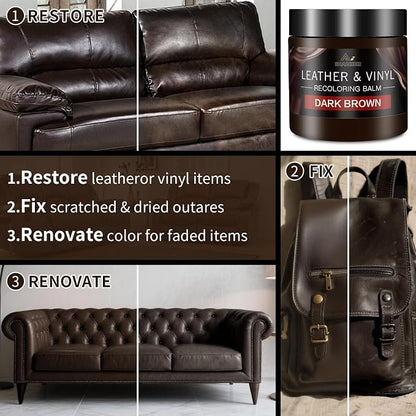 Leather Recoloring Balm with 100ml Mink Oil, Dark Brown Leather Repair Kit and - Image 3