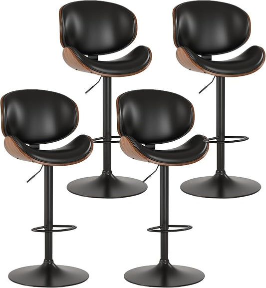 KCC Bar Stools Set of 4, Swivel Adjustable Height Barstools, PU Leather by KCC