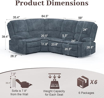 Yolsali Manual Reclining Sectional Sofa Set, 4 Seats Soft Fabric Recliner - Image 2
