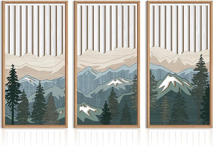 IARTTOP Large Mountain Wood Wall Art Framed Decor Set Of 3, Modern Mountain by IARTTOP