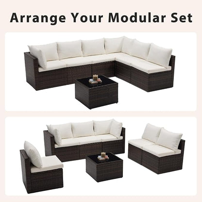 Sweetcrispy 7-Piece Outdoor Patio Sectional Sofa, Modular PE Wicker Outdoor - Image 7