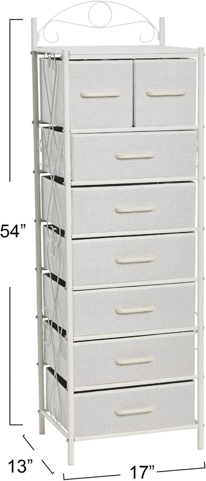 Household Essentials Scandinavian White Iron & Wood Tower Dresser - Image 3