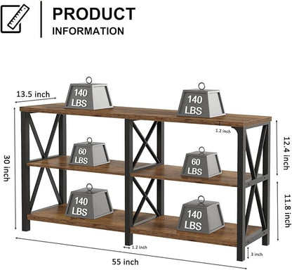 LVB Wood Console Table, Rustic 3 Tier Sofa Table Behind Couch, Industrial Metal - Image 2