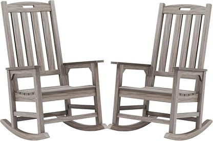 Psilvam Outdoor Rocking Chair Set of 2, Poly Lumber Oversized Rocking Chair by PsilvamGardenFurniture