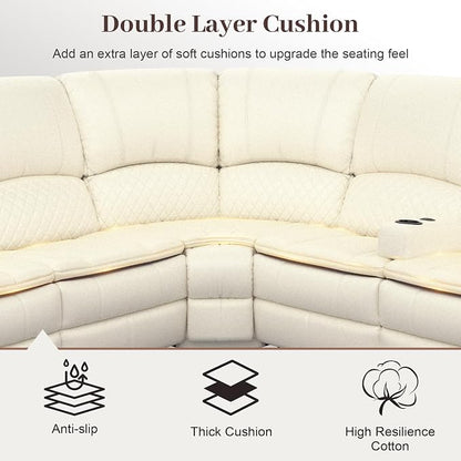 Yolsali Manual Reclining Sectional Sofa Set, 7 Seats Soft Leather Recliner - Image 4