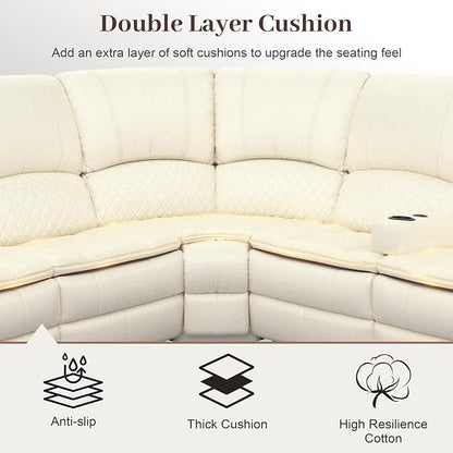 Yolsali Manual Reclining Sectional Sofa Set, 5 Seats Soft Leather Recliner - Image 4