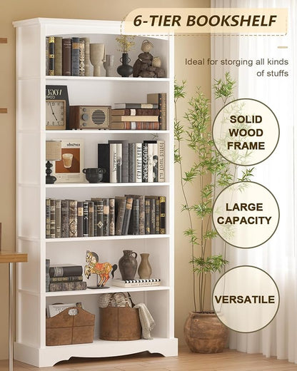 TVU 6-Tier Wooden Bookshelf, 76 Inch Tall Bookshelf - Image 5