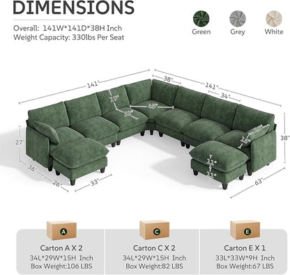 Ihanherry 141" Oversized V-Shaped Modular Sectional Couch, 9-Seater Cloud Sofa - Image 8