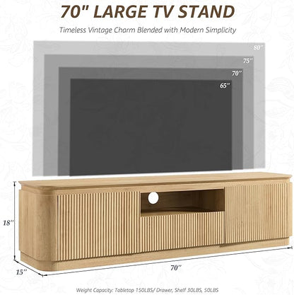 70" Fluted TV Stand for TVs Up to 80", Mid Century Modern Entertainment Center - Image 2