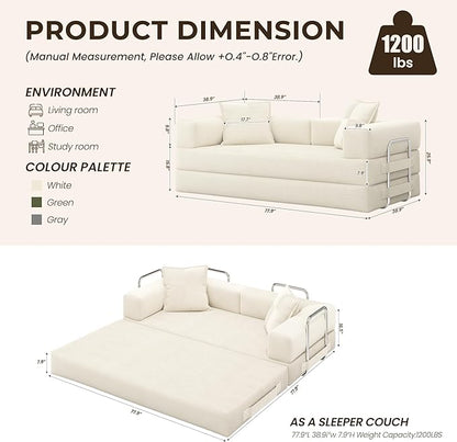 GRUSIGN 78 Inch Convertible Sofa Bed, 5-in-1 Futon Sofa Bed Pull Out Couch - Image 3