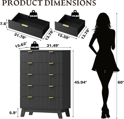 BORNOON 46" Tall Dresser for Bedroom, 6-Drawer Fluted Chest of Drawers - Image 2