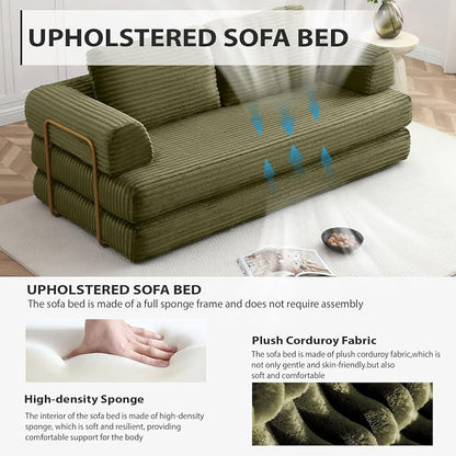 HANXIN 80 Inch Convertible Sleeper Sofa Bed, High Back Plush Corduroy Folding - Image 5