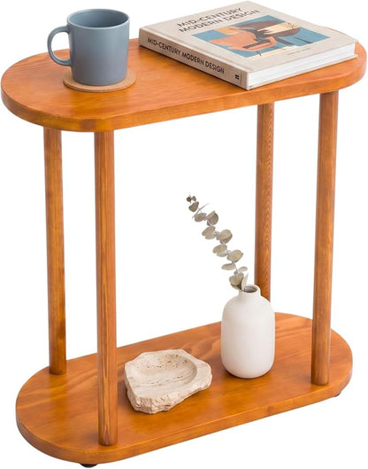 Oval Solid Wood Narrow Side Table, Slim Small Pedestal Coffee Table by GENESISWOODESIGN