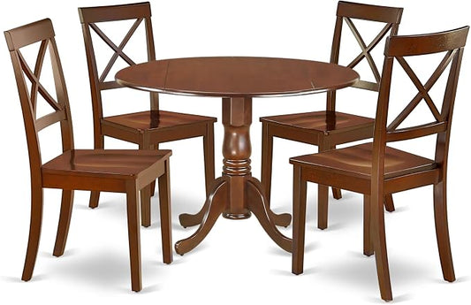 East West Furniture DLBO5-MAH-W 5 Piece Dining Room Table Set Includes a Round by EastWestFurniture
