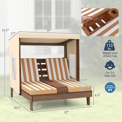 HONEY JOY Kids Chaise Lounge Chair Outdoor, Toddler Wood Double Pool Lounger - Image 3