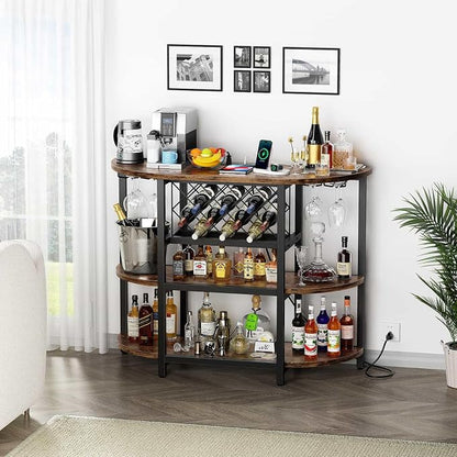 Zarler Bar Cart with Power Outlet Easy to Assemble, LED Home Bar Cabinet - Image 7