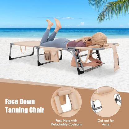 Goplus Tanning Chair, Folding Adjustable Patio Lounge Chair - Image 7