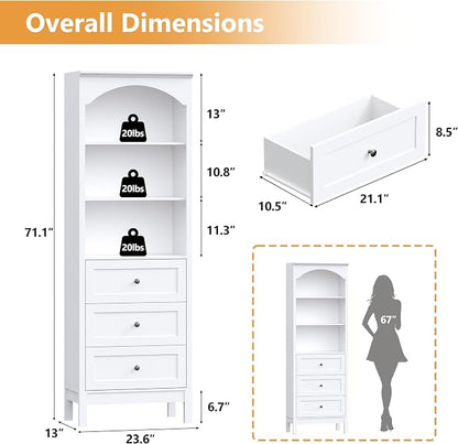 Bookshelf with Drawers, Floor Standing Display Storage Cabinet - Image 2