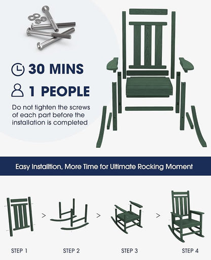 KINGYES Oversized Outdoor Rocking Chair, All-Weather Patio Rocking Chairs - Image 8