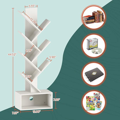 Yoobure Tree Bookshelf, 6 Tier Small Book Shelf Retro Floor Standing Bookcase - Image 3