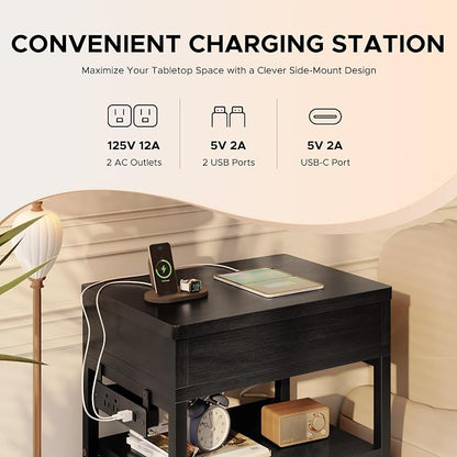 Lazzanto Nightstand Hidden Drawer Charging Table - Image 5