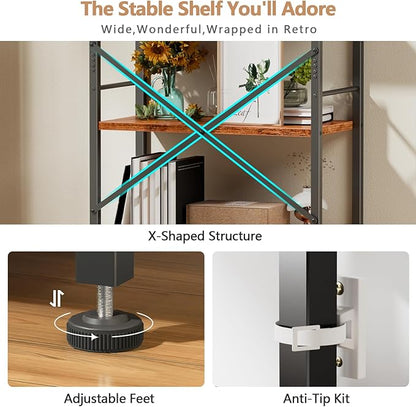 Furologee 6 Tier Book Shelf, Tall Wide Bookshelf, Industrial Open Bookcase - Image 4