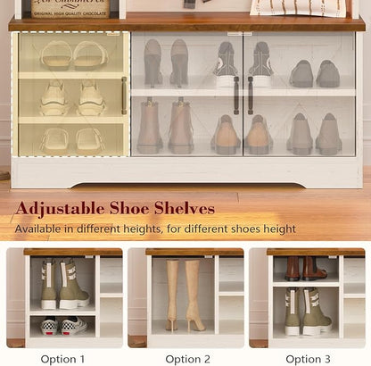 CSZZD Hall Tree with Bench and Shoe Storage, Farmhouse Entryway Bench with Coat - Image 3