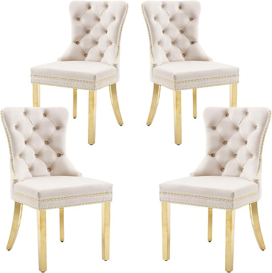 KCC Velvet Dining Chairs Set of 4, Upholstered High-end Tufted Dining Chair by KCC