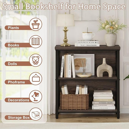 FATORRI Small Bookshelf, 3 Shelf Bookcase - Image 4