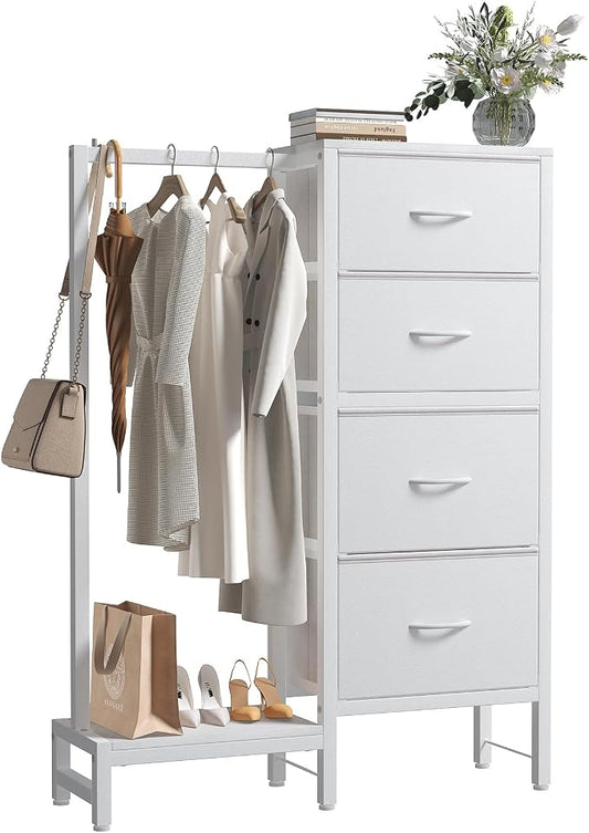 DUMOS Dresser with Hanging Rack, 4-in-1 White Fabric Dresser by DumosLifestyle