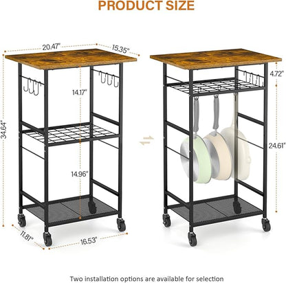 ThreeHio Rolling Kitchen Microwave Cart, 3 Tier Microwave Table Stand - Image 3