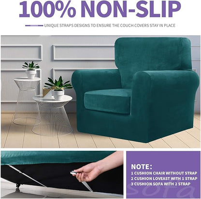 ZNSAYOTX Oversized Velvet Couch Cover 4 Piece Stretch Sofa Covers - Image 5