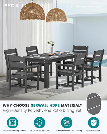 SERWALL Outdoor Dining Table Set, 67‘’ HDPE Patio Dining Set - Image 3