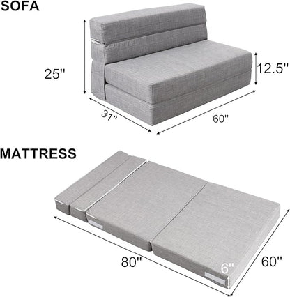 ANONER 60" Folding Sleeper Chair Sofa Bed Lazy Couch - Image 2