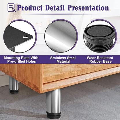 12 Inch Metal Furniture Legs Stainless Steel Adjustable Legs Silver Metal Legs - Image 3