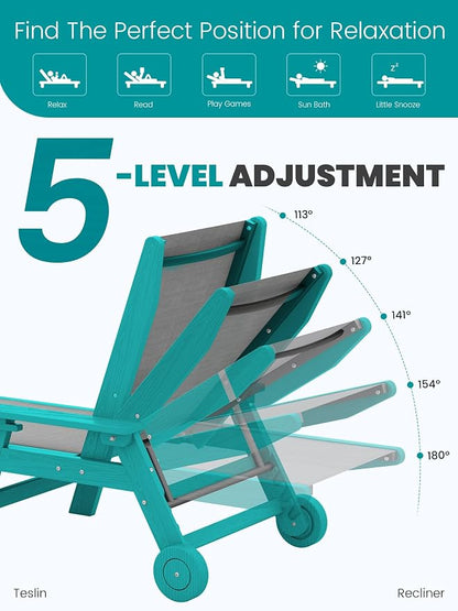 SERWALL Textilene Patio Chaise Lounge Chair Set of 2, 5 Positions Outdoor - Image 3