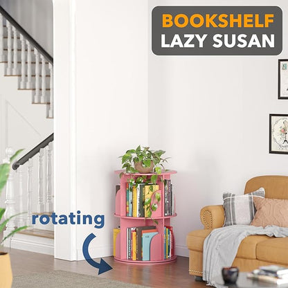 SpaceAid 2 Tier Rotating Bookshelf Tower, Spinning Bookcase Lazy Susan - Image 4
