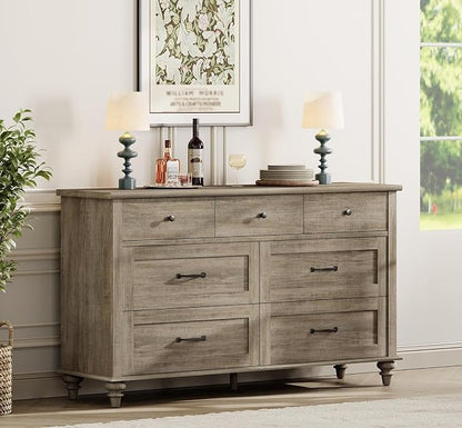 WAMPAT Grey 7 Drawers Dresser for Bedroom, Wide Chest of Drawers Kids Dresser by WAMPAT