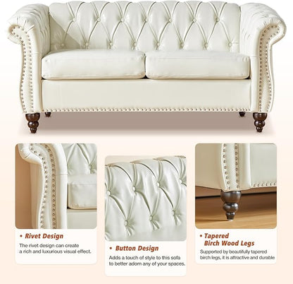 ORRD 3 Piece Living Room Set, Chesterfield Faux Leather Sofa Loveseat Couch - Image 6