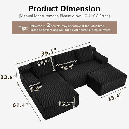 96" Cloud Sectional Couch U-Shaped Chaise - Image 2