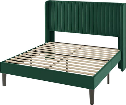 Allewie Full Size Bed Frame/Velvet Upholstered Platform Bed/Vertical Channel - Image 9
