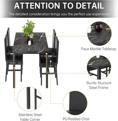 AWQM 5 Piece Dining Table Set for 4, Faux Marble Kitchen Table and Chairs for 4 - Image 4