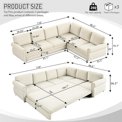 118" L-Shaped Sleeper Couch Bed - Image 2