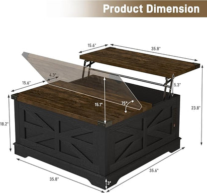 Hlivelood 36" Farmhouse Movable Lift Top Coffee Table - Image 2